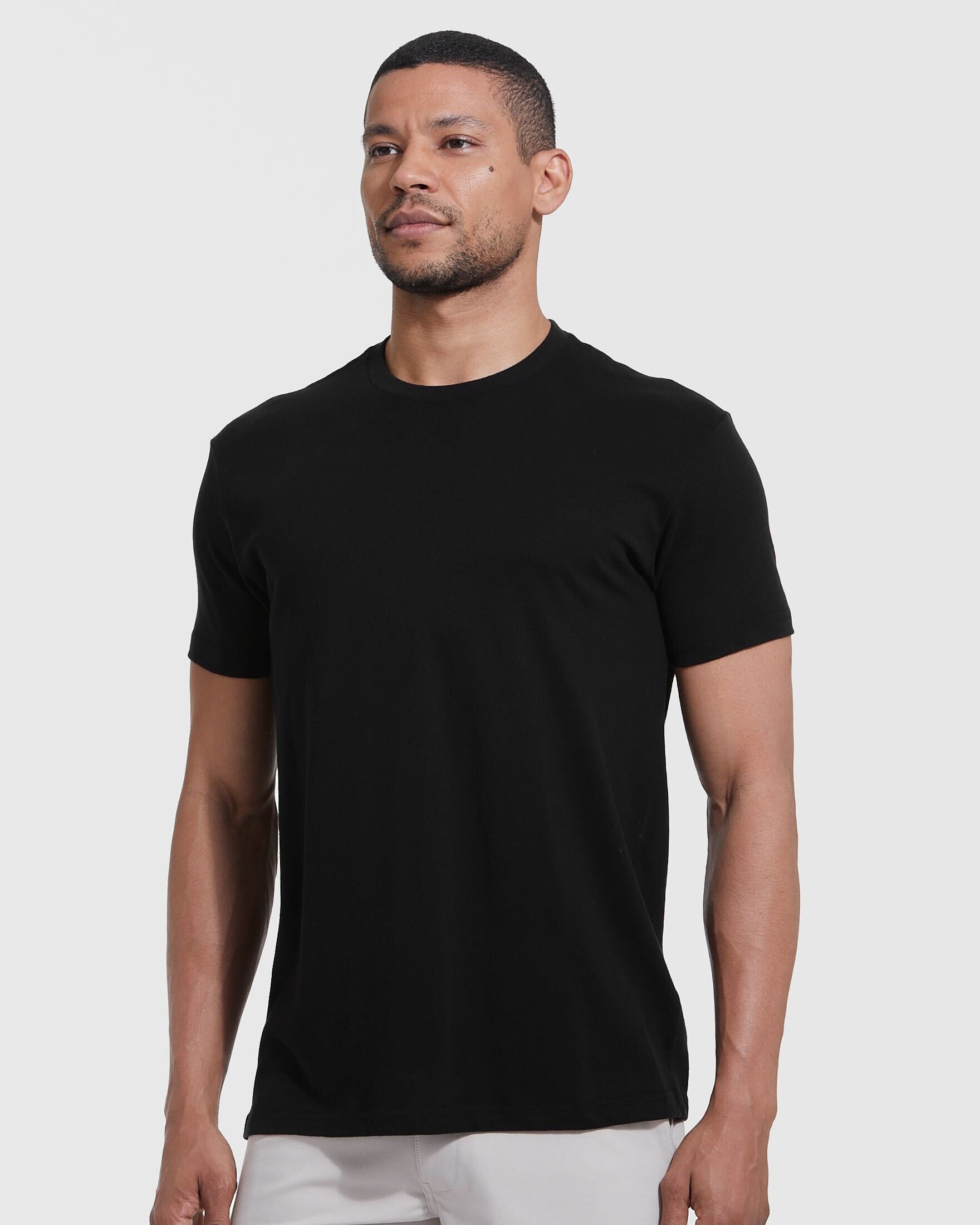 Basic Black Cotton Blend Fitted Crew Neck T Shirt