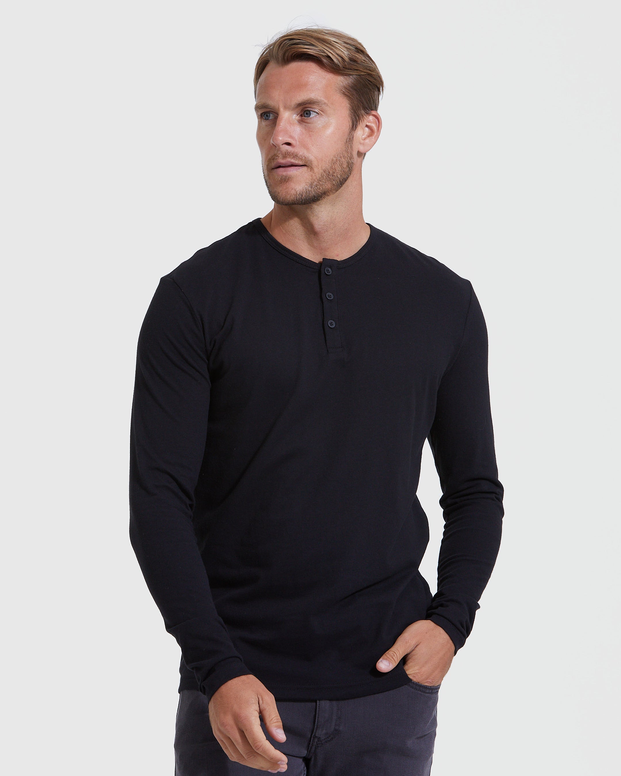  True Classic Long Sleeve Henley Shirt for Men. Premium