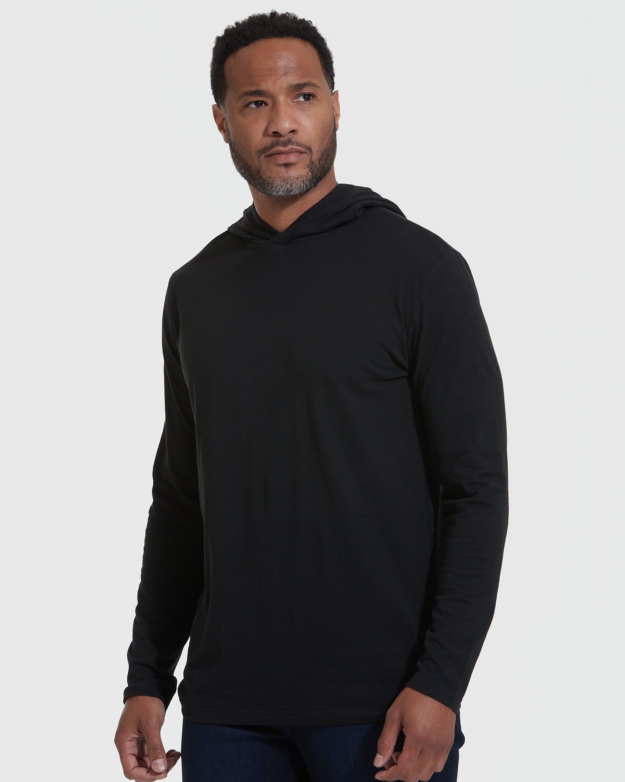 Black Hooded Long Sleeve T-Shirt, Men's Black Hooded Long Sleeve T-Shirt