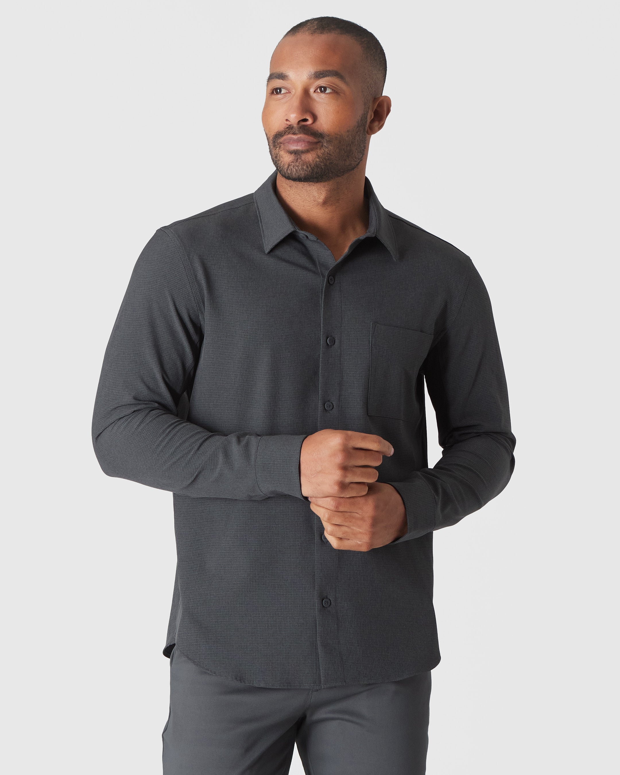 Charcoal Heather Gray Long Sleeve Ripstop Commuter Shirt, Charcoal Heather  Gray Long Sleeve Ripstop Commuter Shirt