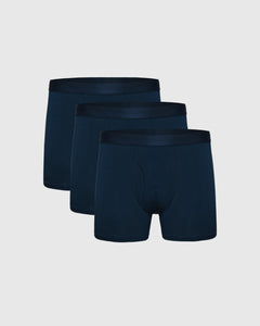 True ClassicNavy Boxer Trunks W/ Fly 3-Pack