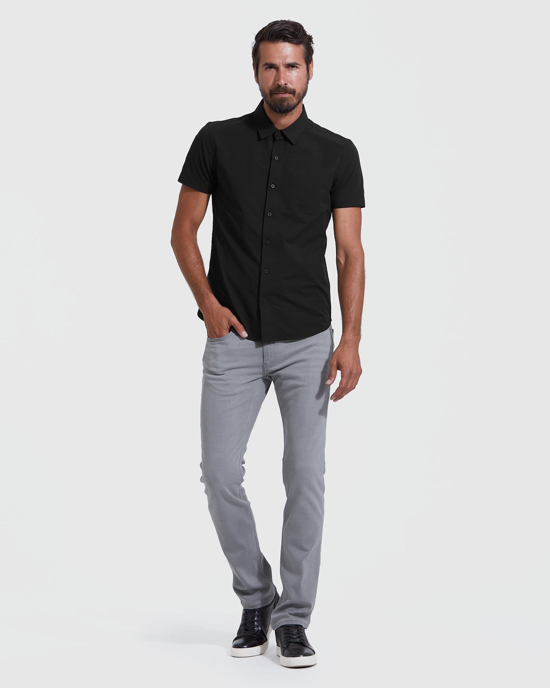 Black Commuter Short Sleeve Button Up – True Classic