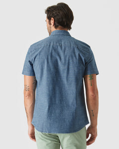 True ClassicKurzärmliges Stretch-Chambray-Shirt in heller Indigo-Waschung