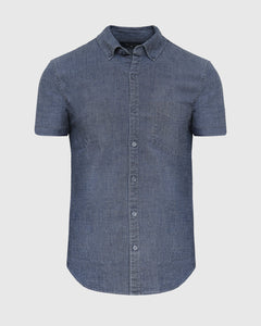 True ClassicKurzärmliges Chambray-Stretch-Shirt in Medium Indigo-Waschung