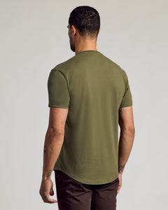 True ClassicMilitary Green Short Sleeve Curved Hem Crew