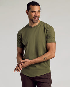 True ClassicMilitary Green Short Sleeve Curved Hem Crew