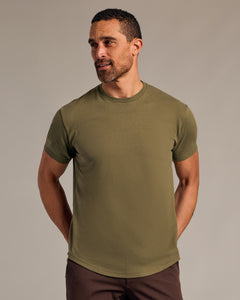 True ClassicMilitary Green Short Sleeve Curved Hem Crew