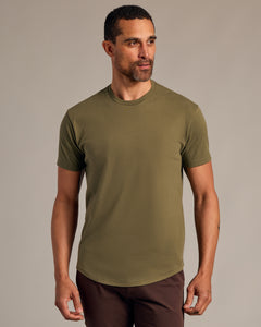 True ClassicMilitary Green Short Sleeve Curved Hem Crew