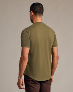 True ClassicMilitary Green Short Sleeve Curved Hem Crew