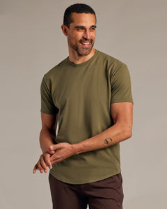 True ClassicMilitary Green Short Sleeve Curved Hem Crew