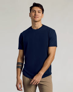 True ClassicNavy Short Sleeve Curved Hem Crew