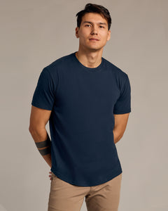 True ClassicNavy Short Sleeve Curved Hem Crew