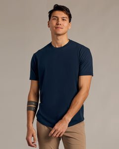 True ClassicNavy Short Sleeve Curved Hem Crew