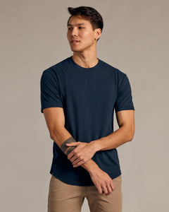 True ClassicNavy Short Sleeve Curved Hem Crew