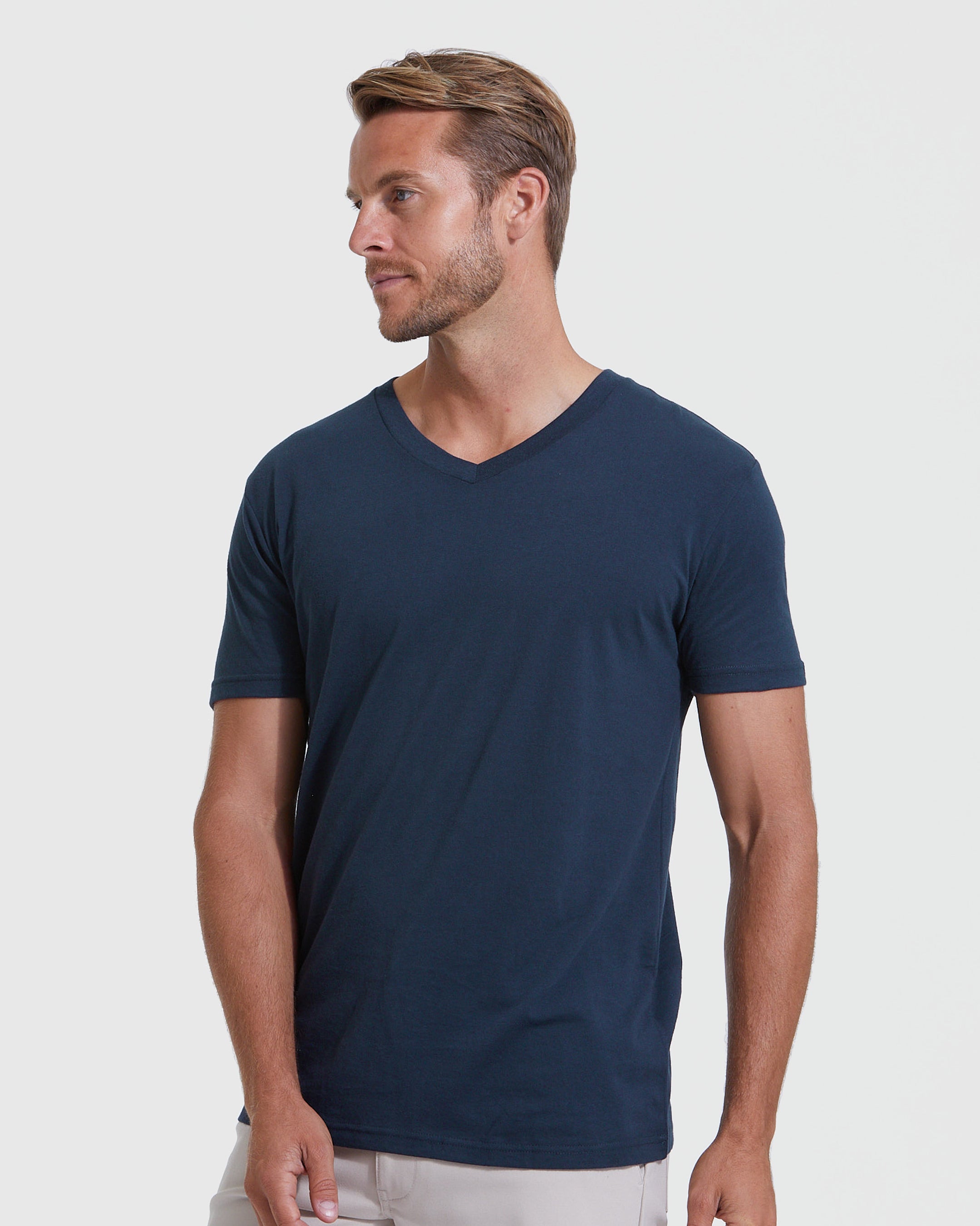 Blue v hot sale neck t shirt