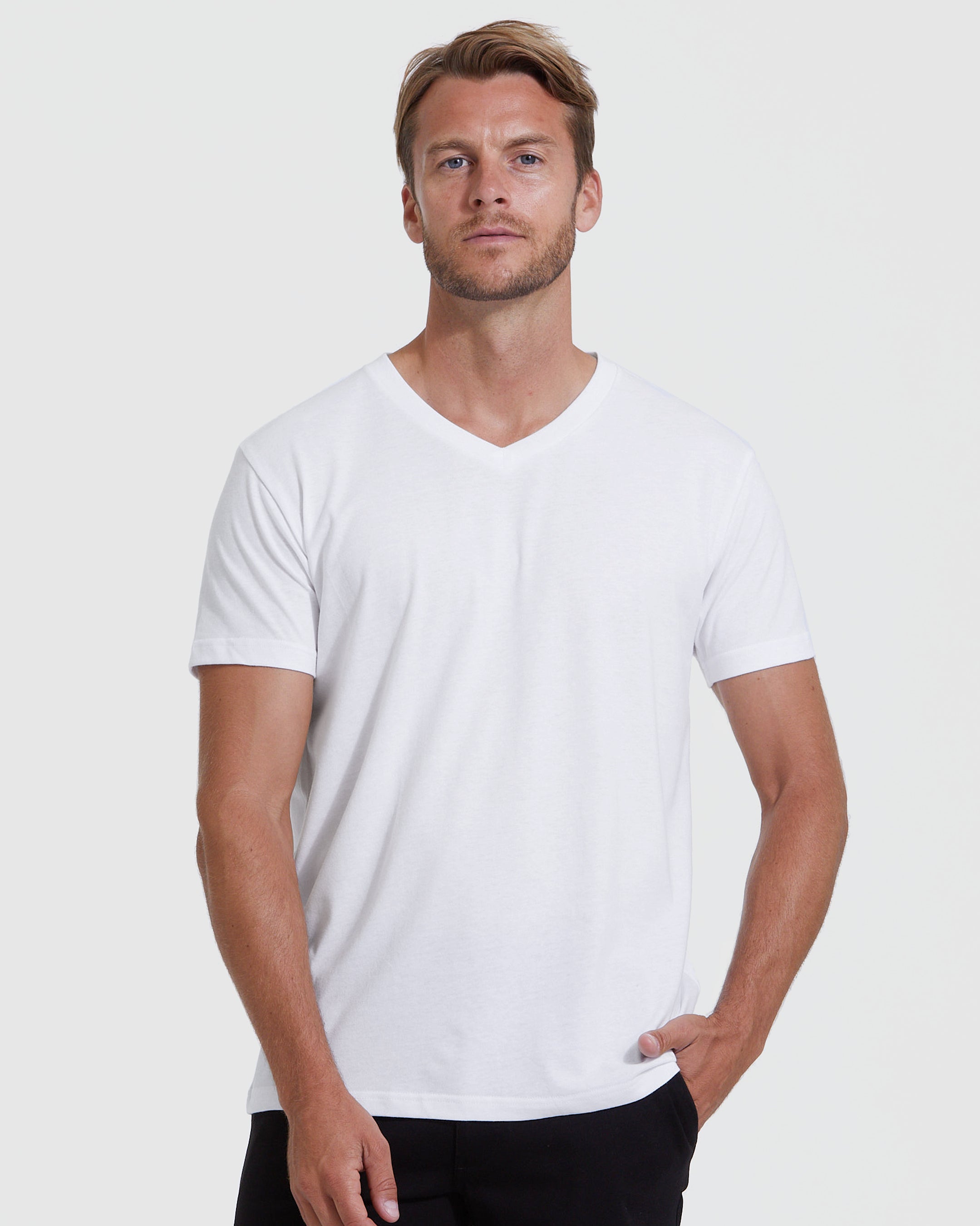 True Men\'s White Classic T-Shirt | Shirt V-Neck V-Neck | White