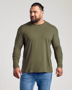 True ClassicMilitary Green Long Sleeve Crew Neck Tee