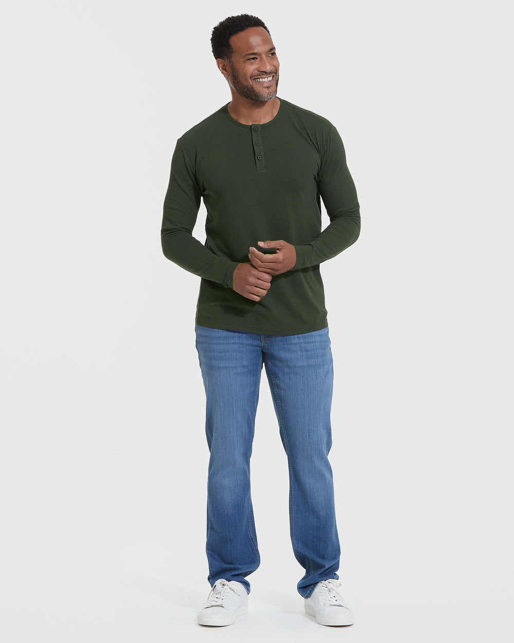 Dark Olive Long Sleeve Henley, Men's Dark Olive Henley Long Sleeve