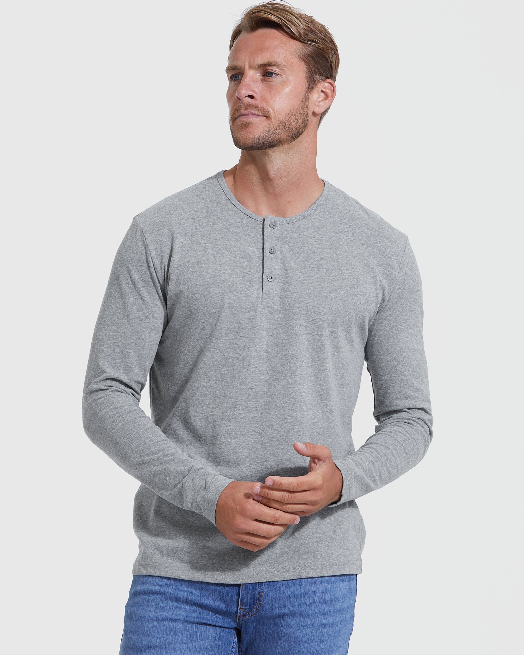 Heather Gray Long Sleeve Henley – True Classic