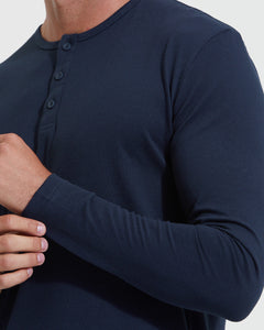 True ClassicNavy Long Sleeve Henley