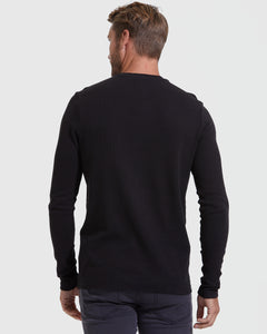 True ClassicWaffel Longsleeve mit Rundhalsausschnitt in Schwarz