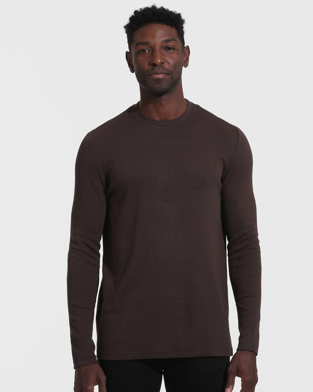 Dark Oak Waffle Long Sleeve Crew Neck