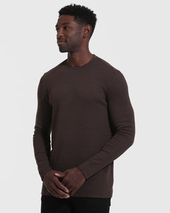 True ClassicDark Oak Waffle Long Sleeve Crew Neck