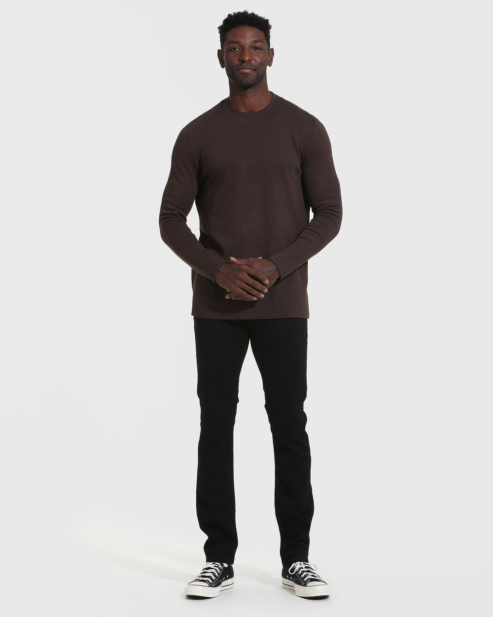 Dark Oak Waffle Long Sleeve Crew Neck