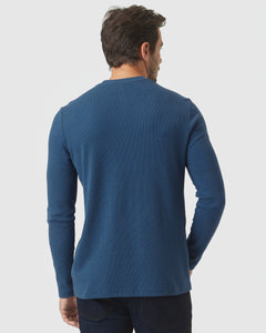 True ClassicDeep Sea Blue Waffle Long Sleeve Crew Neck