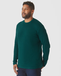 True ClassicEvergreen Heather Waffle Long Sleeve Crew Neck