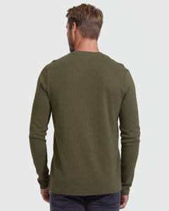 True ClassicMilitary Green Waffle Long Sleeve Crew Neck