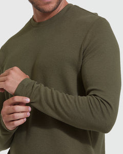 True ClassicMilitary Green Waffle Long Sleeve Crew Neck