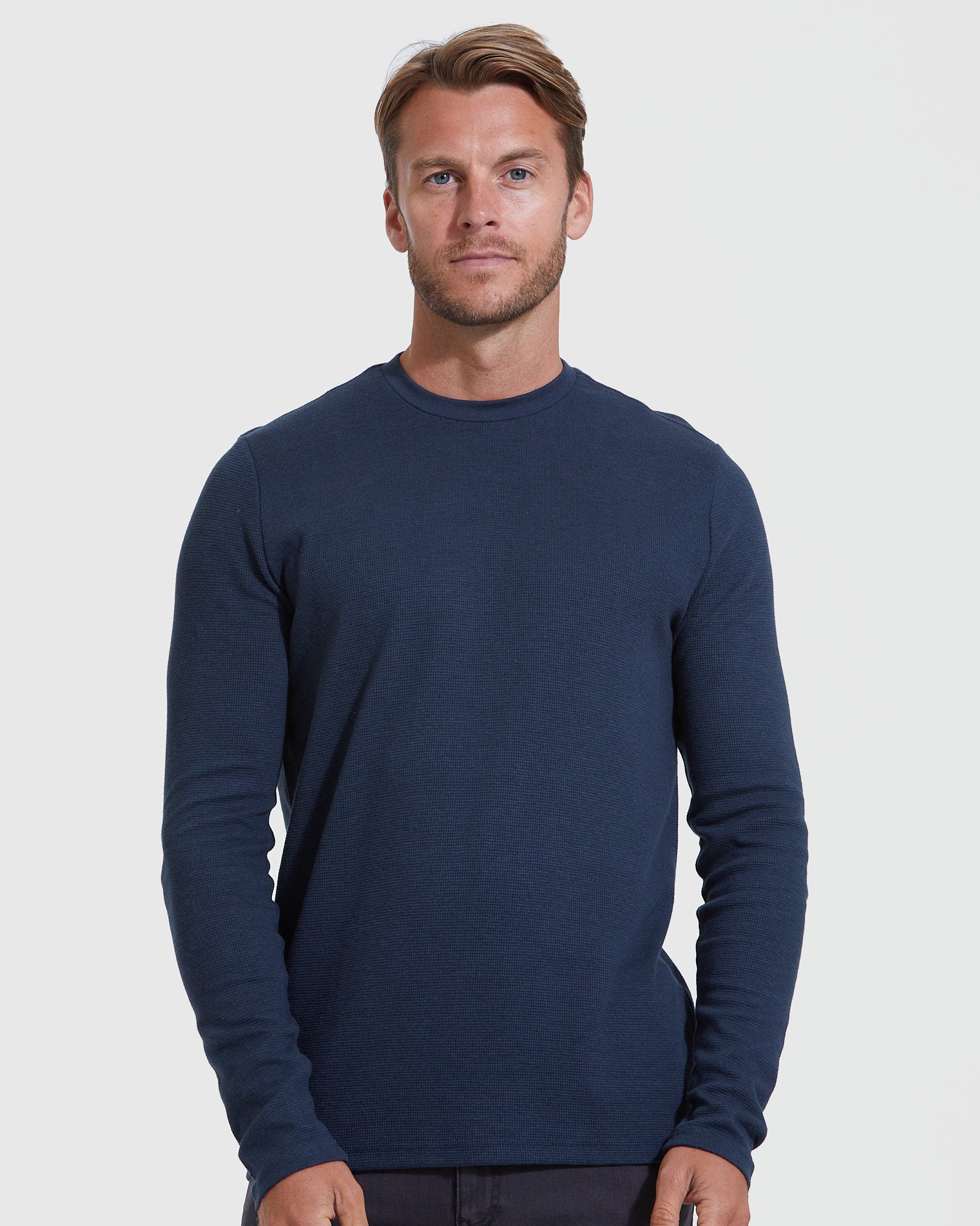 Navy Waffle Long Sleeve Crew Neck - True Classic