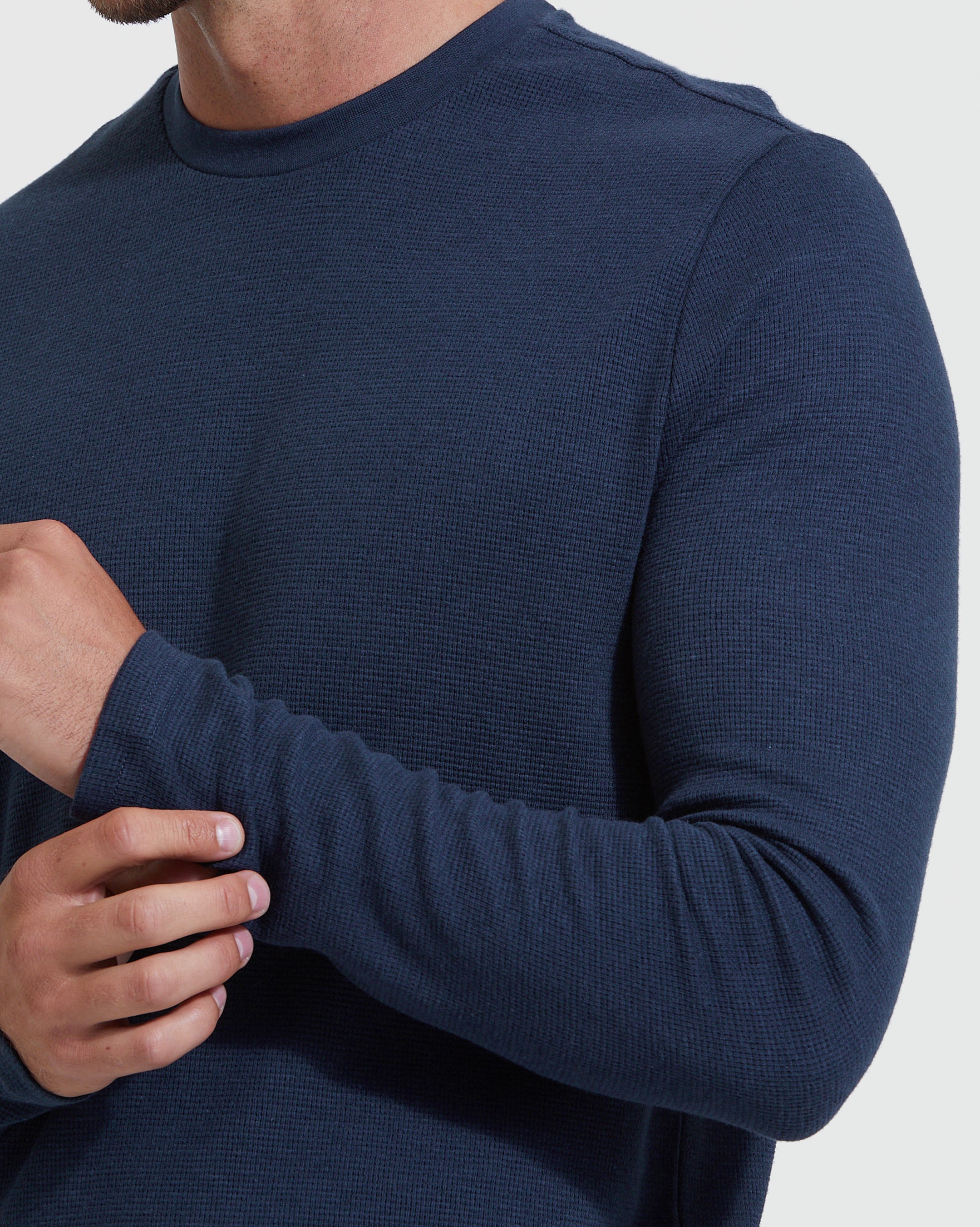 Navy Waffle Long Sleeve Crew Neck