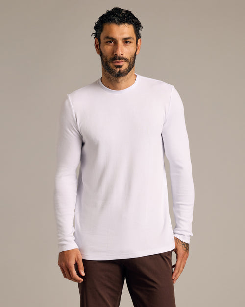 White Waffle Long Sleeve Crew Neck