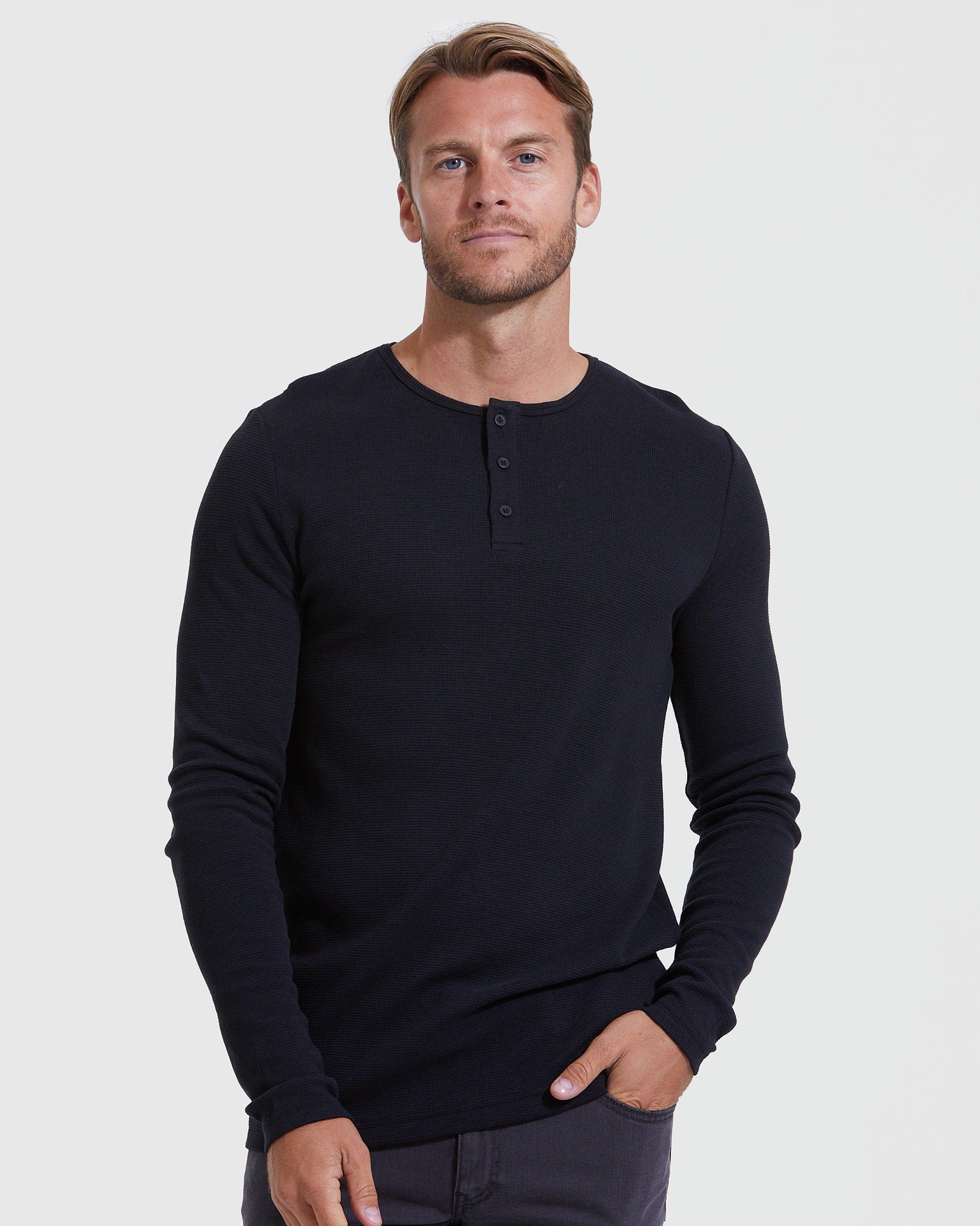 Black Waffle Long Sleeve Crew Neck - True Classic