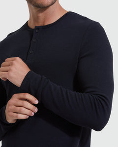 True ClassicBlack Waffle Long Sleeve Henley