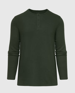 True ClassicDark Olive Waffle Long Sleeve Henley