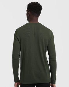 True ClassicDark Olive Waffle Long Sleeve Henley