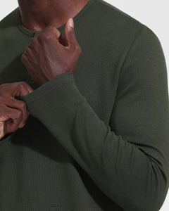 True ClassicDark Olive Waffle Long Sleeve Henley