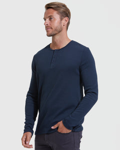 True ClassicWaffel Longsleeve Henley-Shirt in Marineblau