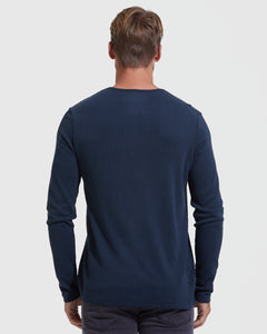 True ClassicNavy Waffle Long Sleeve Henley