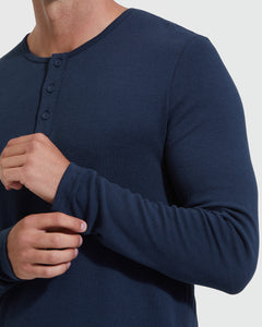 True ClassicWaffel Longsleeve Henley-Shirt in Marineblau