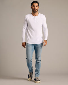 True ClassicAll White Waffle Long Sleeve Henley 6-Pack