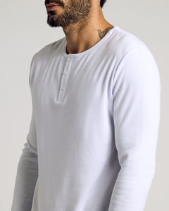 True ClassicAll White Waffle Long Sleeve Henley 6-Pack