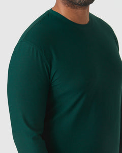 True ClassicCamiseta deportiva cuello redondo mangas largas verde jaspeado