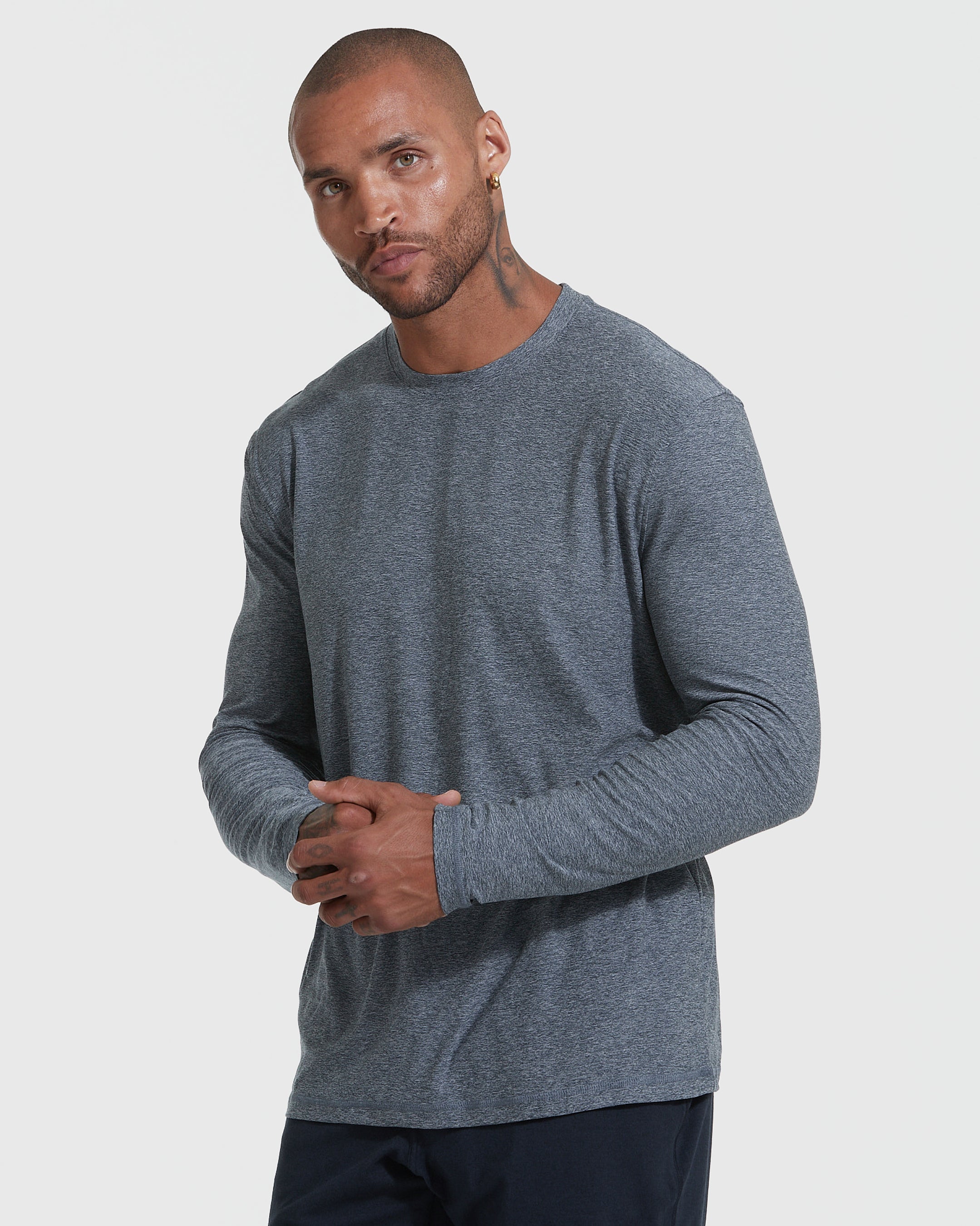 Grey long 2025 sleeve crew neck