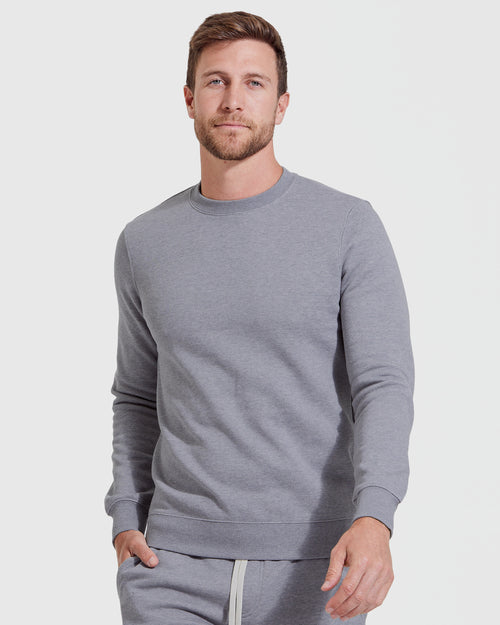 Heather Gray Fleece French Terry Pullover Crew Neck Sweatshirt