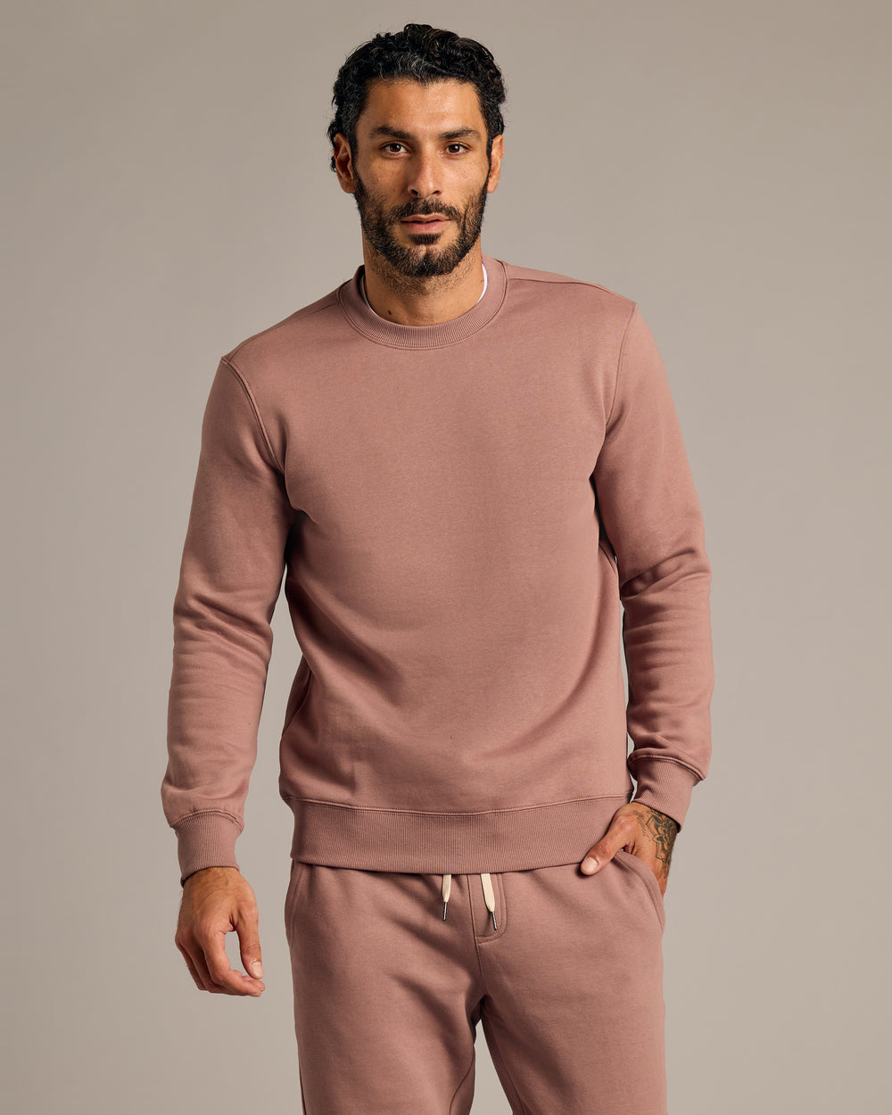 Slate Mauve Fleece French Terry Pullover Crew Neck