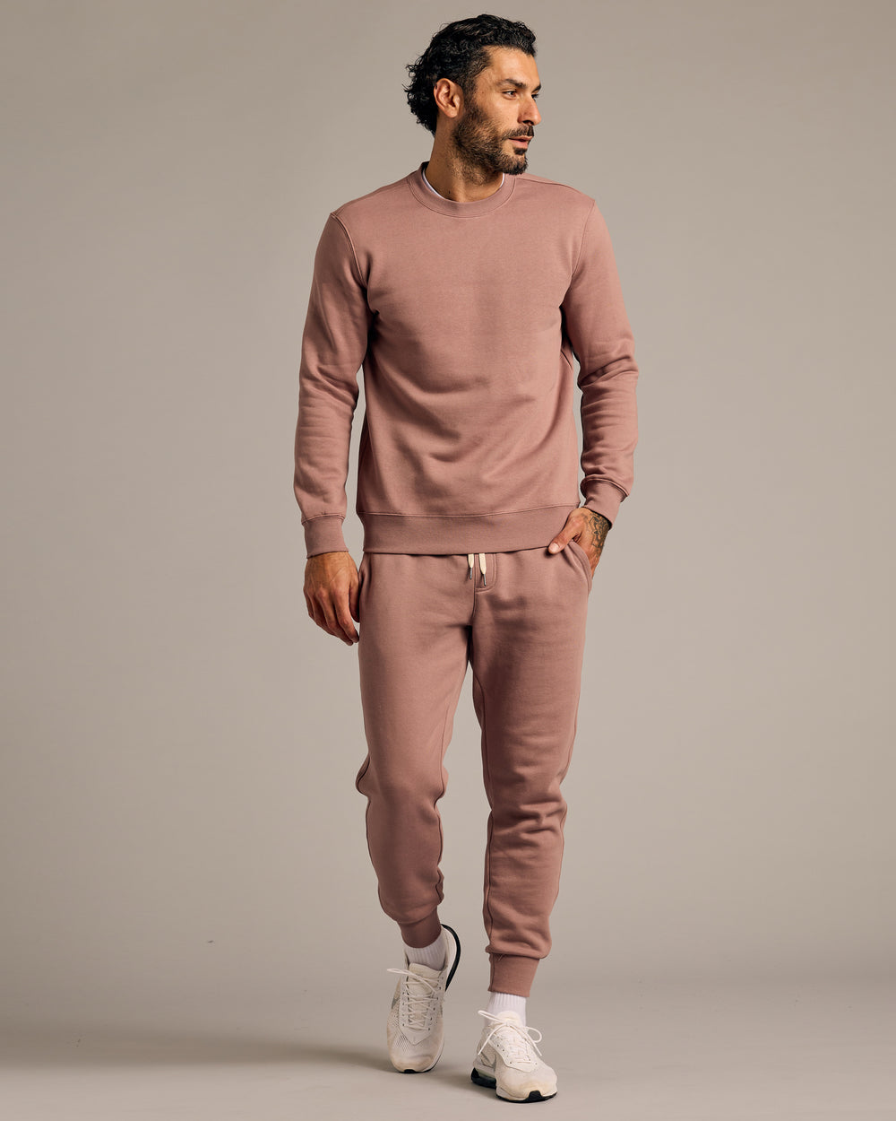 Slate Mauve Fleece French Terry Pullover Crew Neck